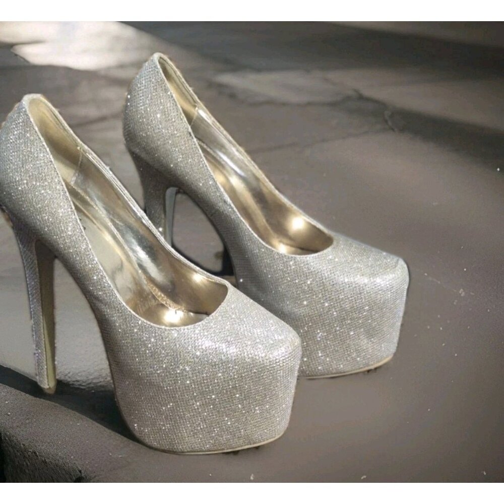 Glam Shimmer  High Heel Plaform Dress Pump Shoes Women's Size 8 - Picture 3 of 6